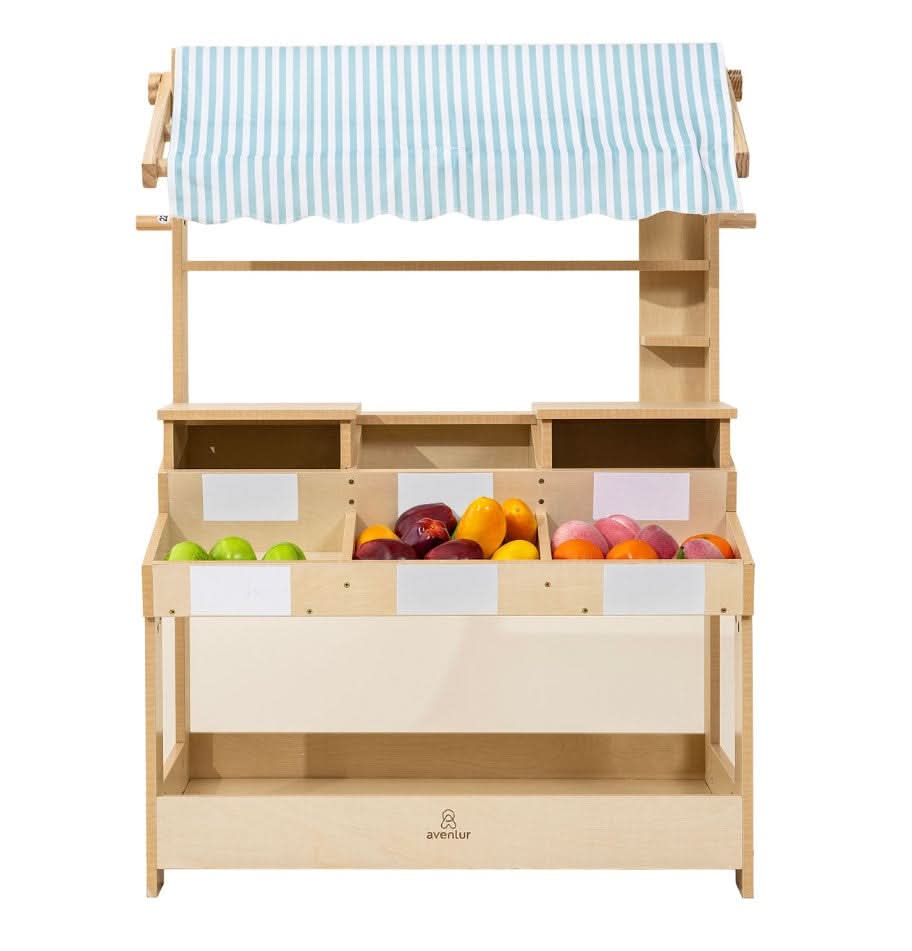 Avenlur Cypress kids play shop with awning and shelves