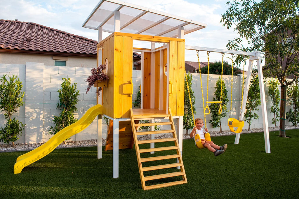 Avenlur Forest modern playset in a backyard