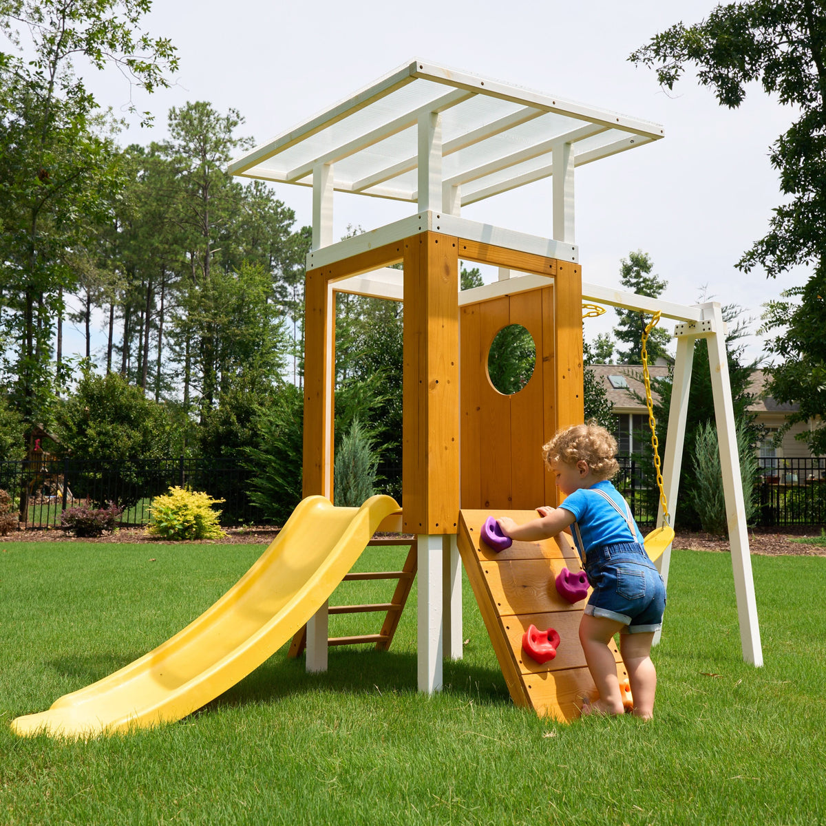 Avenlur Forest Small playhouse tower with slide and swing beam