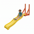 Child going down the Avenlur Hawthorn slide attachment on a backyard playset