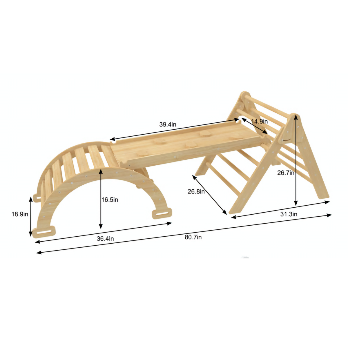 Avenlur Hazel Pikler features: foldable, reversible ramp, rocker arch