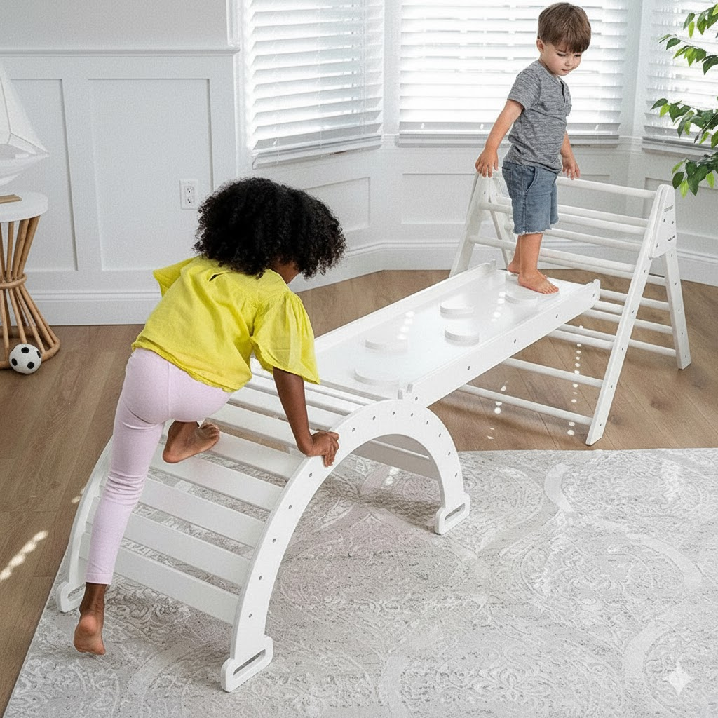Avenlur Hazel Pikler solid wood frame and rounded edges detail