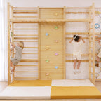 Avenlur indoor monkey bars for kids on a Walnut wall gym