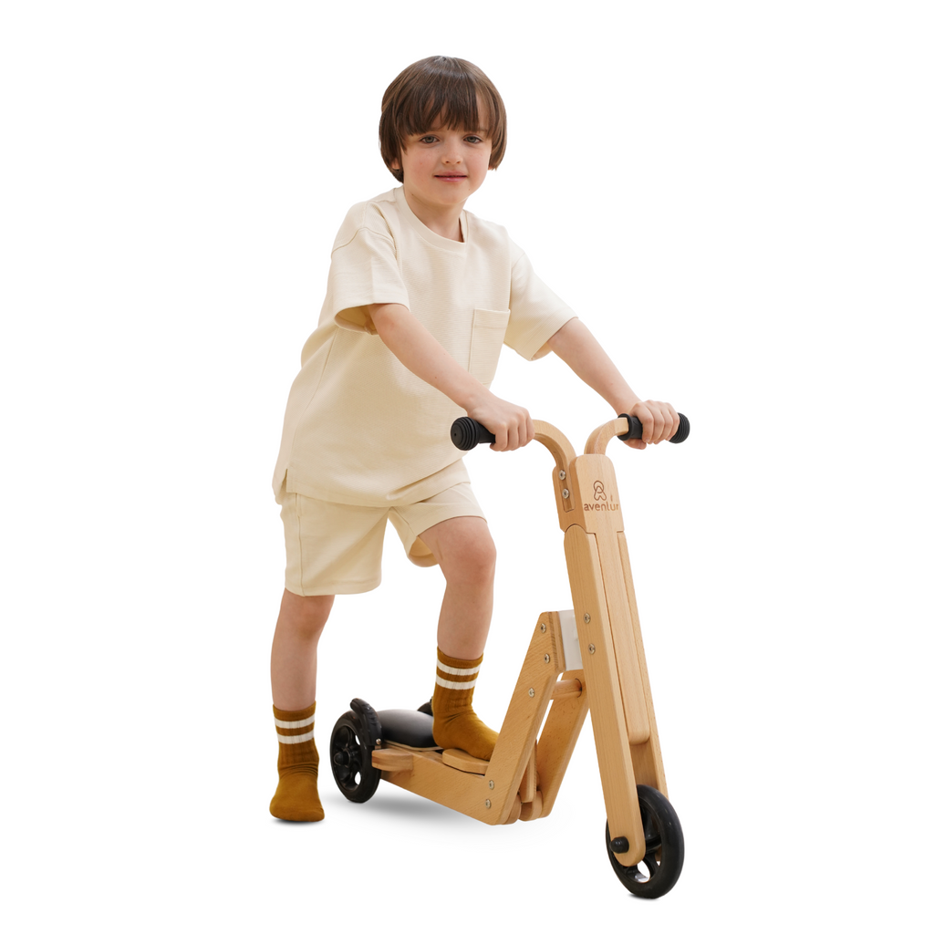 Avenlur Juneberry ride-on features: converts from ride-on to scooter