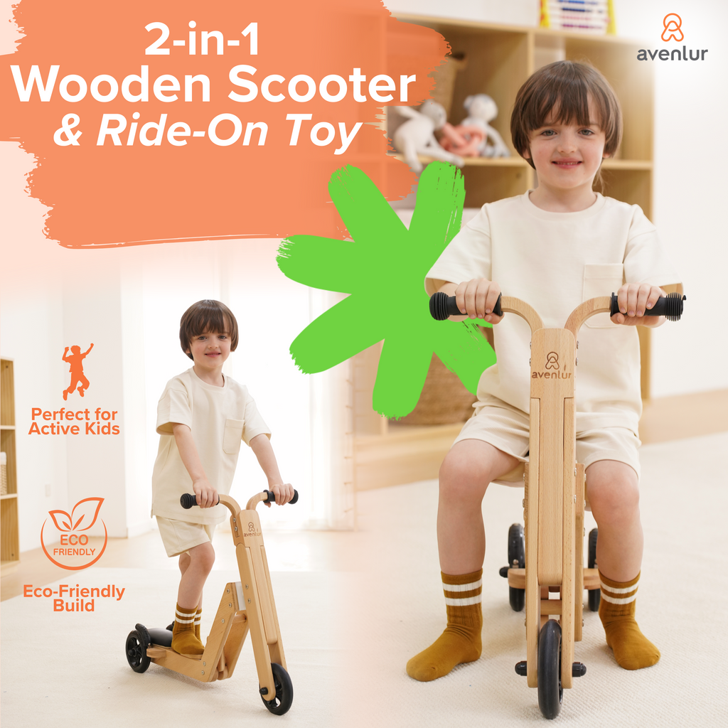 Avenlur Juneberry wooden scooter wheels and steering detail