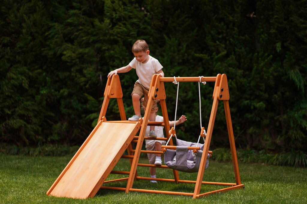 Avenlur Juniper indoor and outdoor toddler gym folded for moving inside