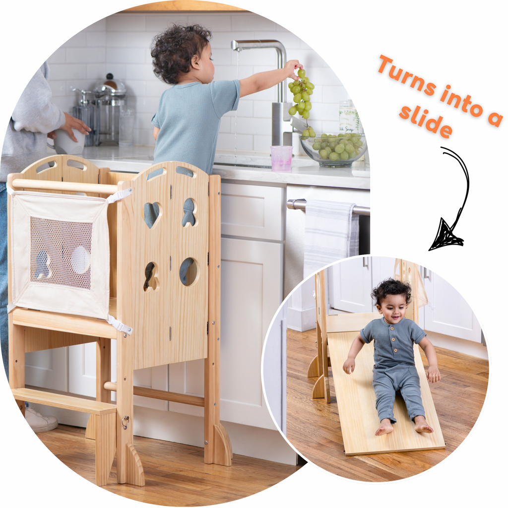 Avenlur Laurel 4-in-1 kitchen tower with slide for toddlers