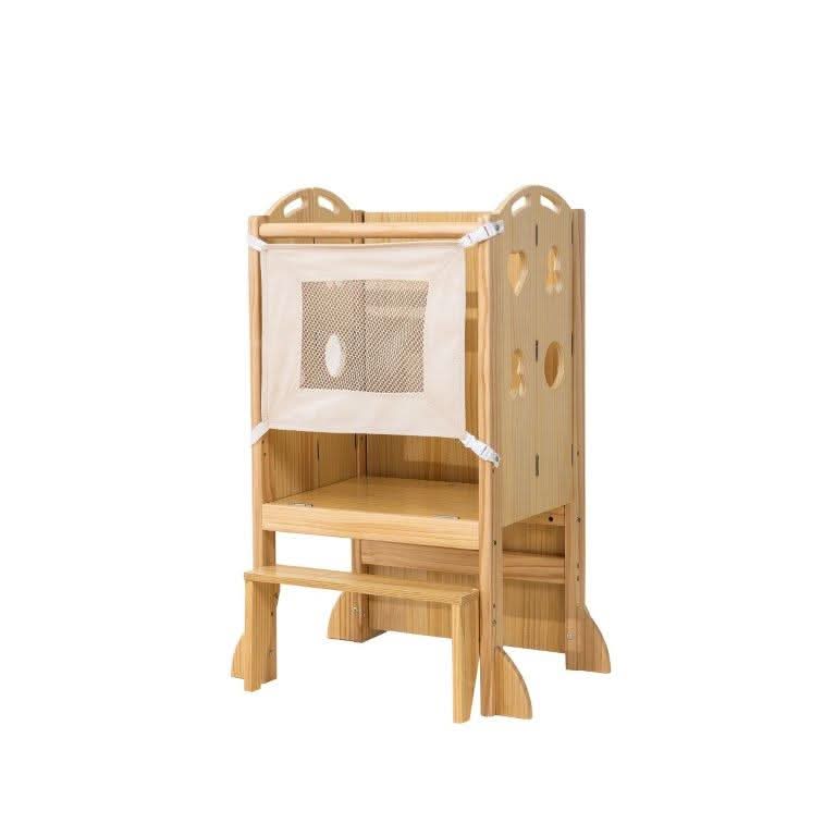Side view of the Avenlur Laurel toddler tower with safety rails