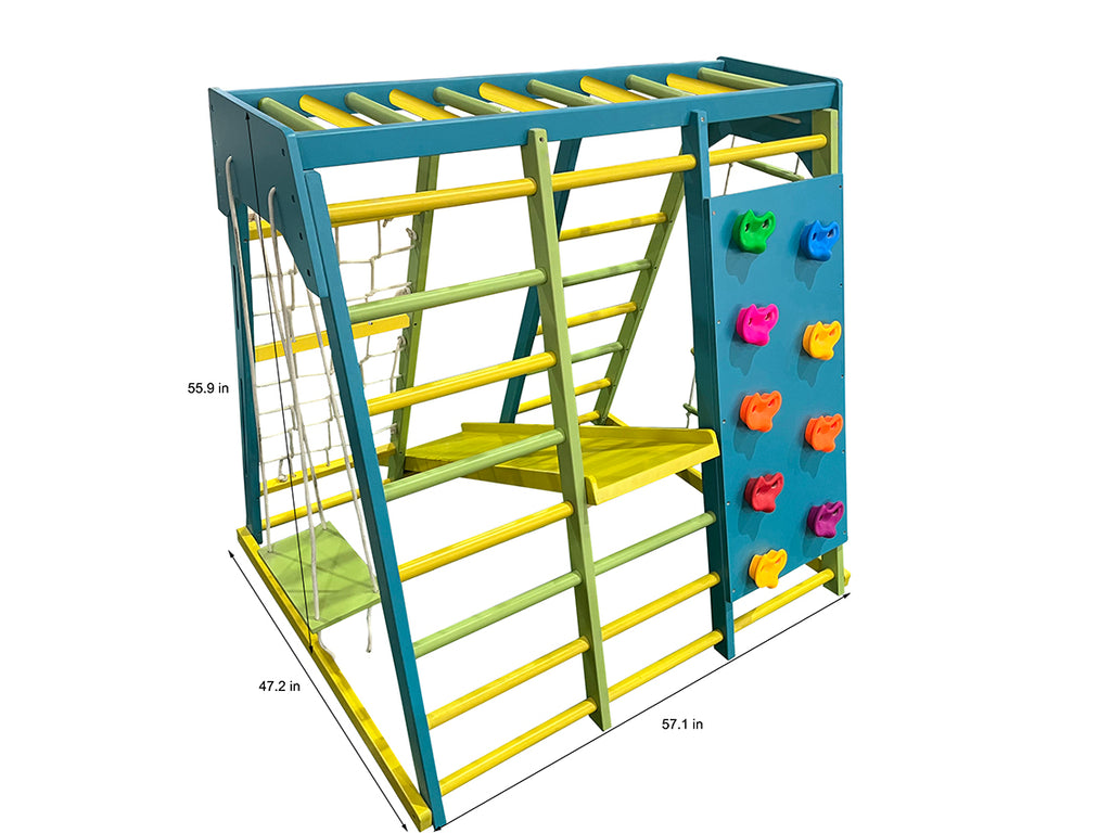 Avenlur Magnolia Large indoor jungle gym for kids with monkey bars, rock wall and slide