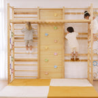 Child hanging from the Avenlur monkey bar attachment
