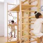 Close up of the Avenlur monkey bar wooden rungs and brackets
