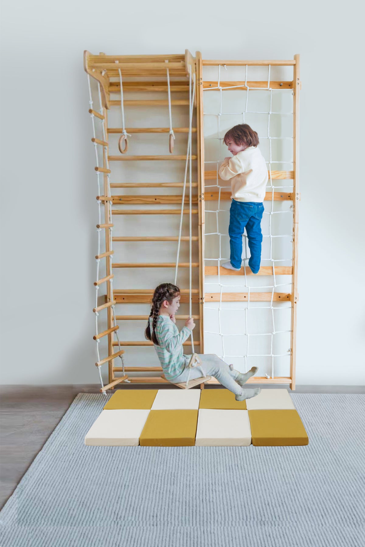 Avenlur Neem climber with matching floor mat in a playroom