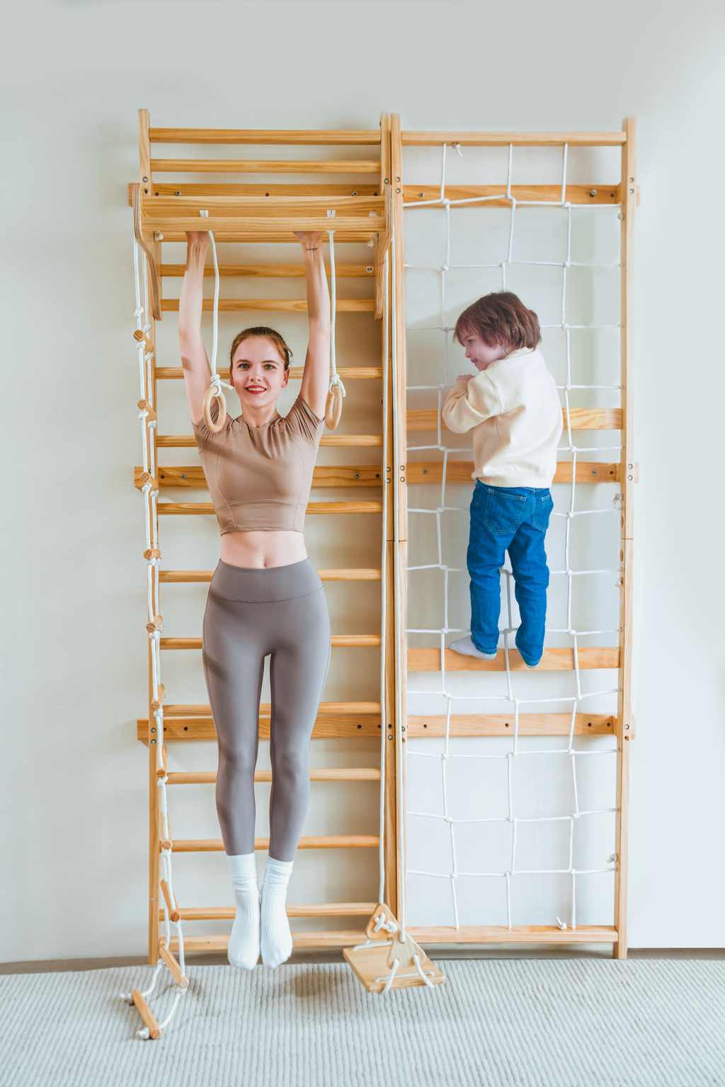 Avenlur Neem indoor rock climbing wall with climbing holds and rope