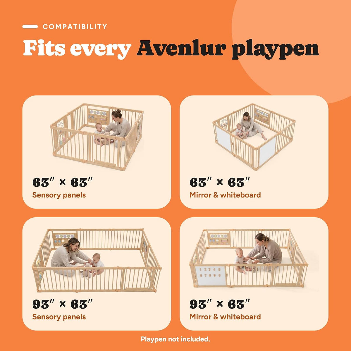 Avenlur extension panels compatible with every Avenlur 63 and 93 inch playpen
