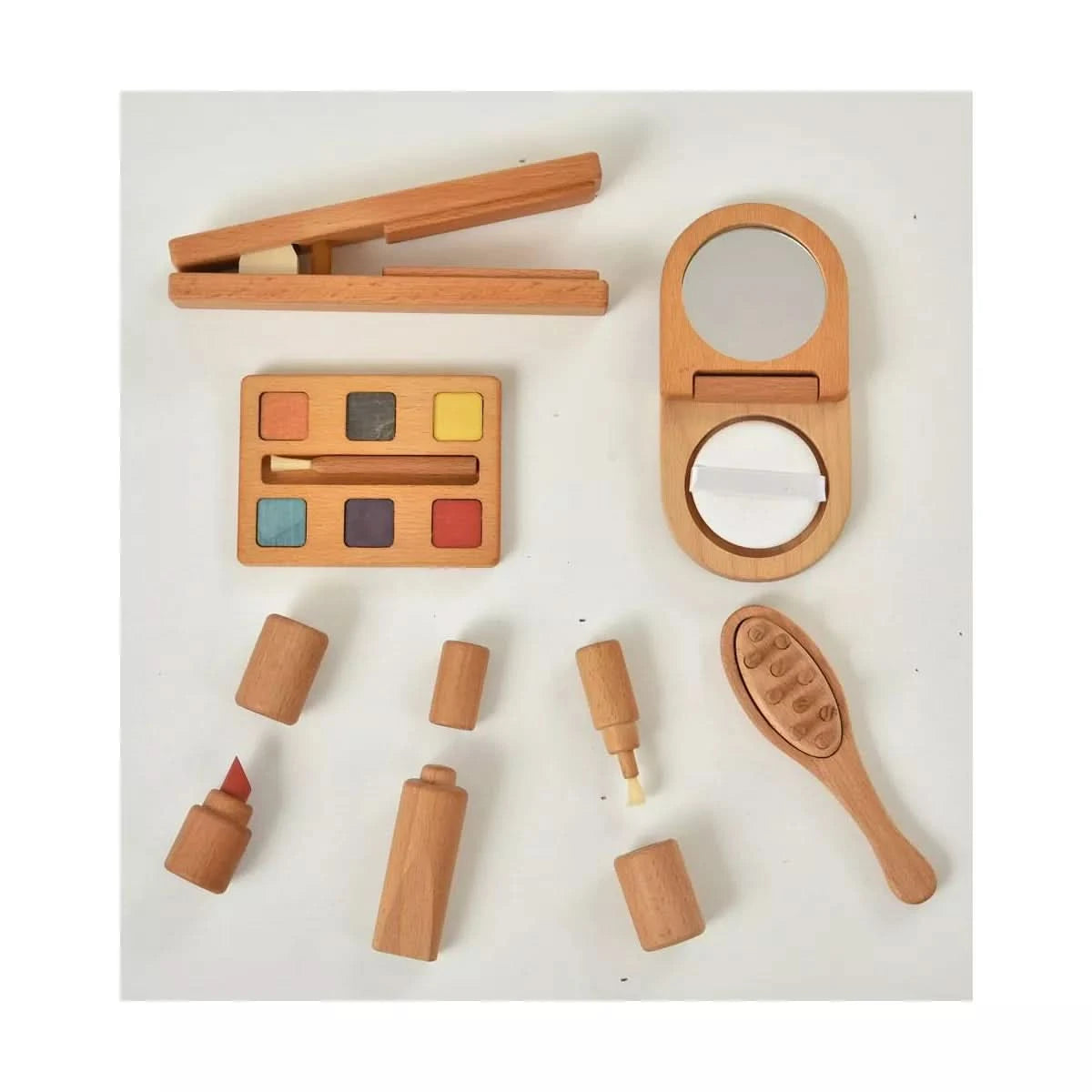 Avenlur pretend makeup set with wooden lipstick, compact and brushes