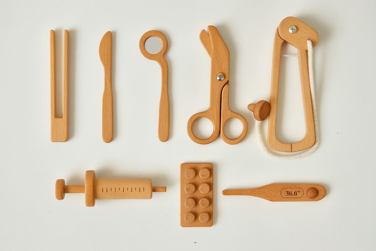 Kids playing doctor with the Avenlur wooden medical set