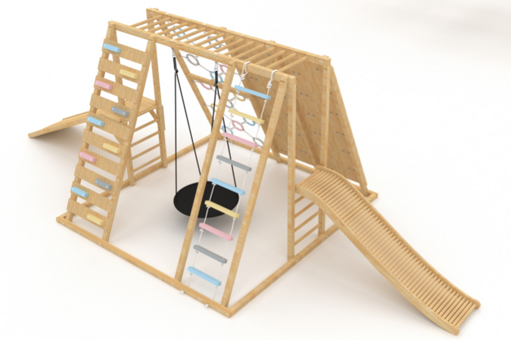 Avenlur wooden roller slide on the Sweetgum Jumbo indoor playset