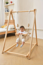 Avenlur Spruce baby swing seat and pine stand detail