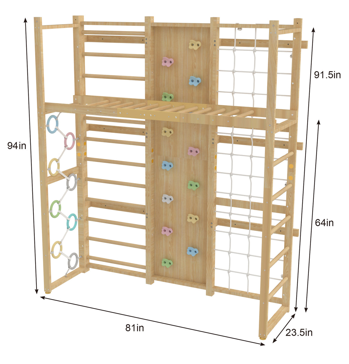 Avenlur monkey bar attachment dimensions on the 95 inch Walnut Swedish ladder