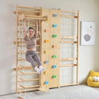 Avenlur Walnut indoor climbing wall with colorful climbing holds