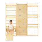 Avenlur Walnut Modular 79 inch Swedish wall gym with ladder, rock wall and rope wall panels