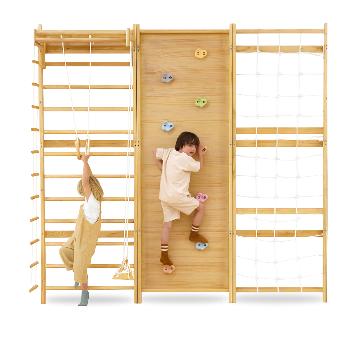 Avenlur Walnut Modular Swedish ladder jungle gym, wall mounted for kids