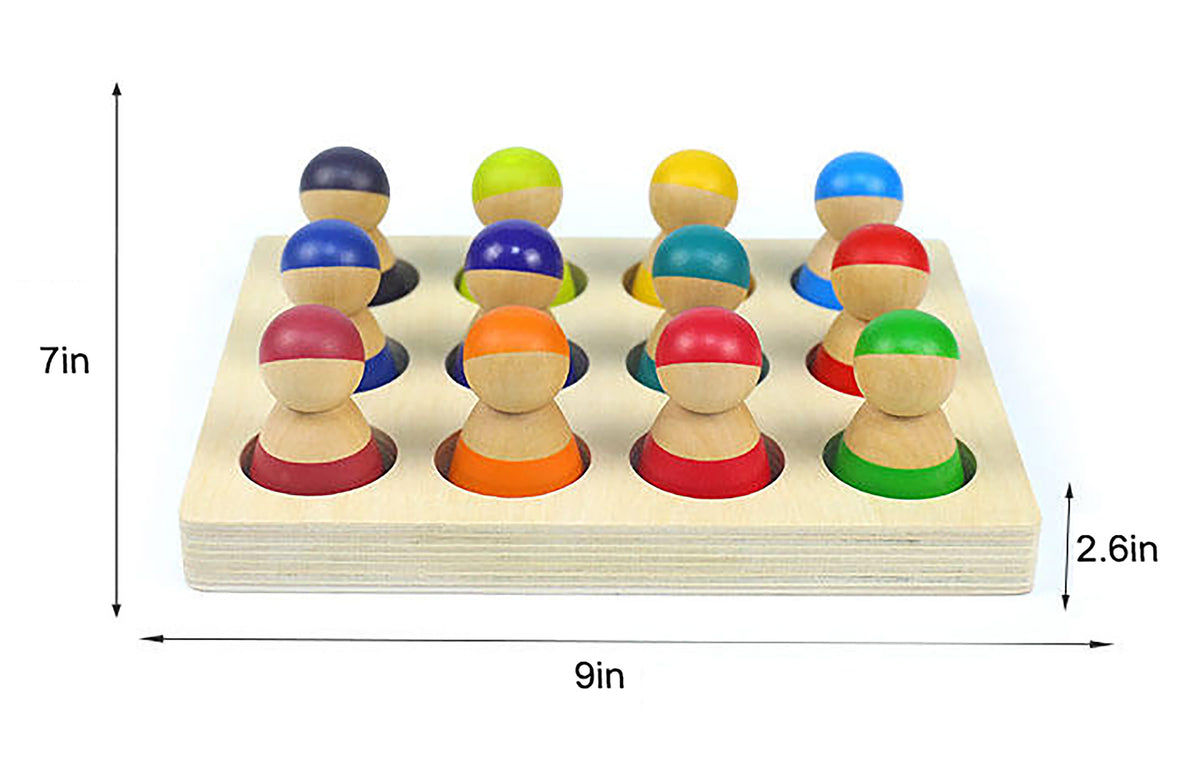 Avenlur wooden mini figures, rainbow peg doll set of 12