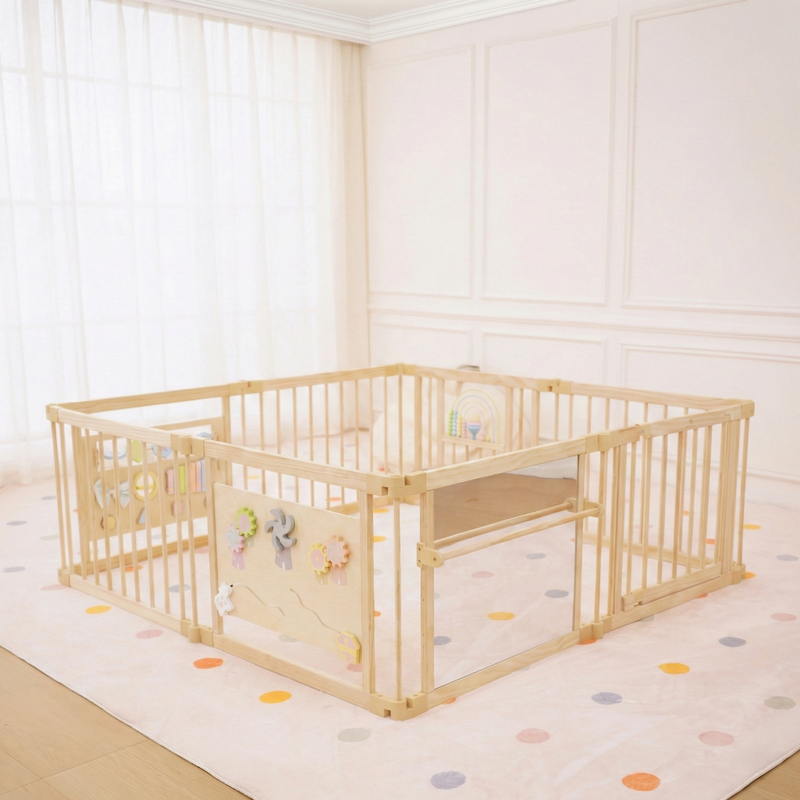Avenlur wooden baby playpen with mirror and whiteboard panel, 63 x 63 inch
