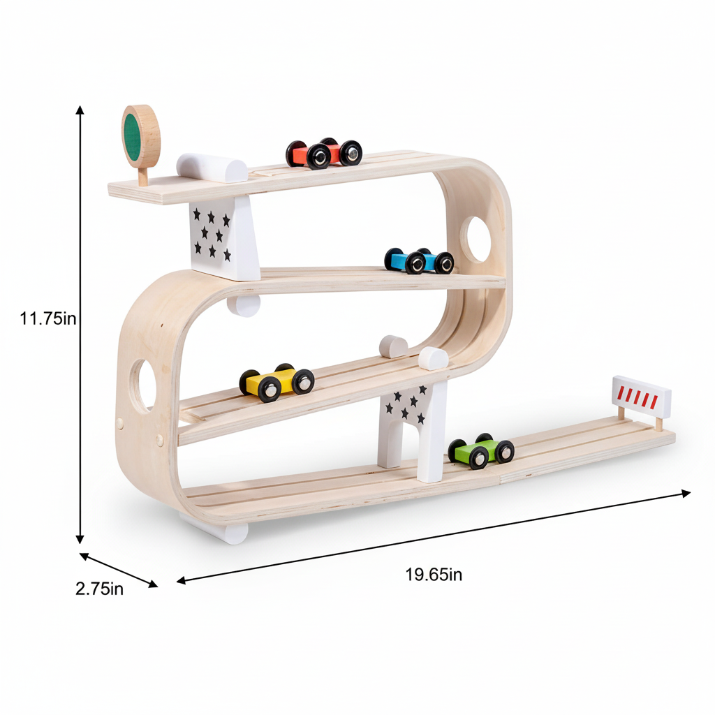 Avenlur wooden race track for toddlers with zigzag ramps