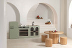 Avenlur Sage Fluted play kitchen set with fridge, sink, and oven together