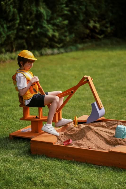 Kids playing construction site with the Blippi excavator