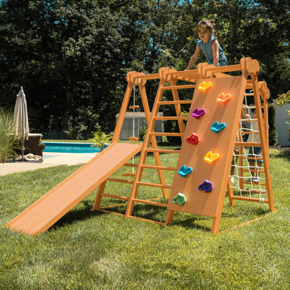 Chestnut - Outdoor and Indoor 8-in-1 Jungle Gym for Toddlers Playset.