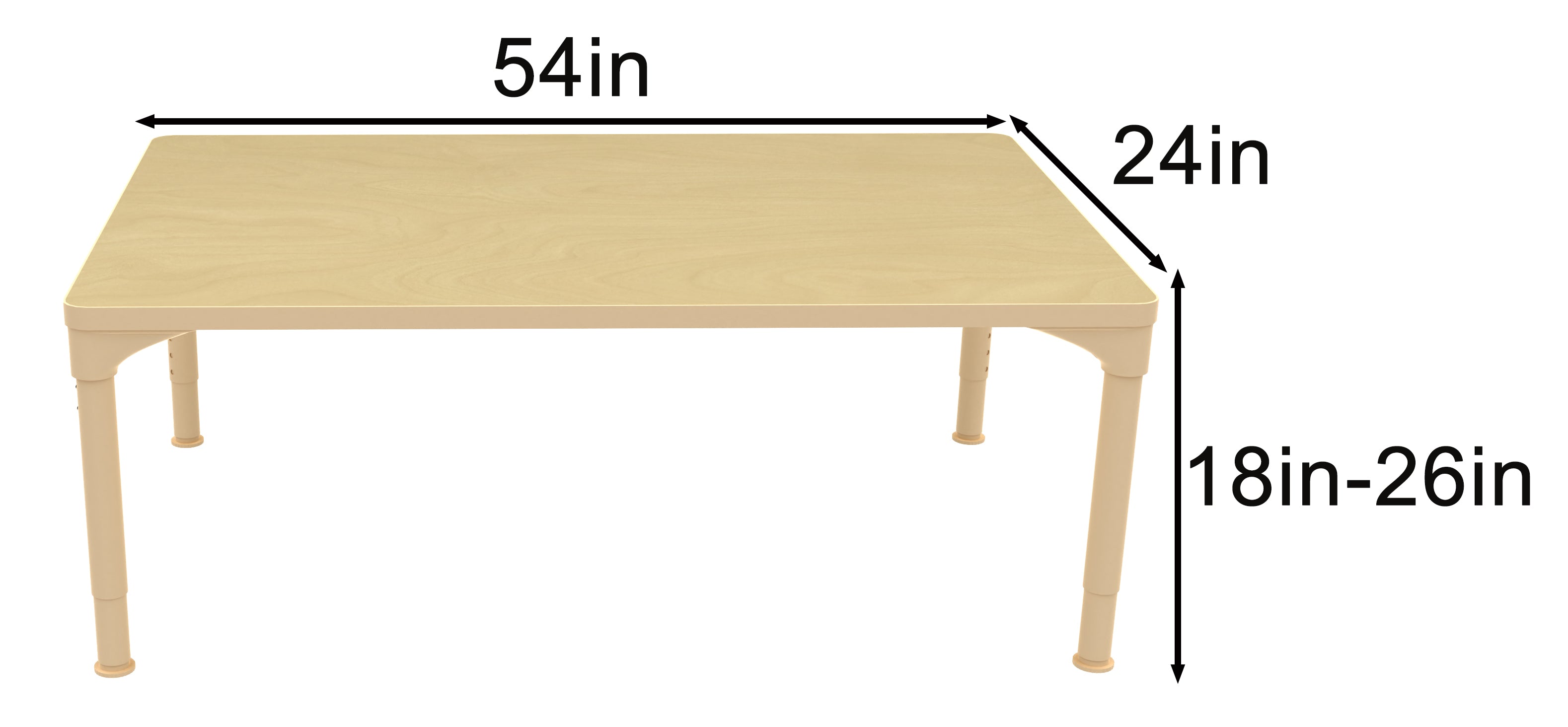 Avenlur Rectangular Adjustable Kids Classroom Table – 54"×23", 17"–25" height