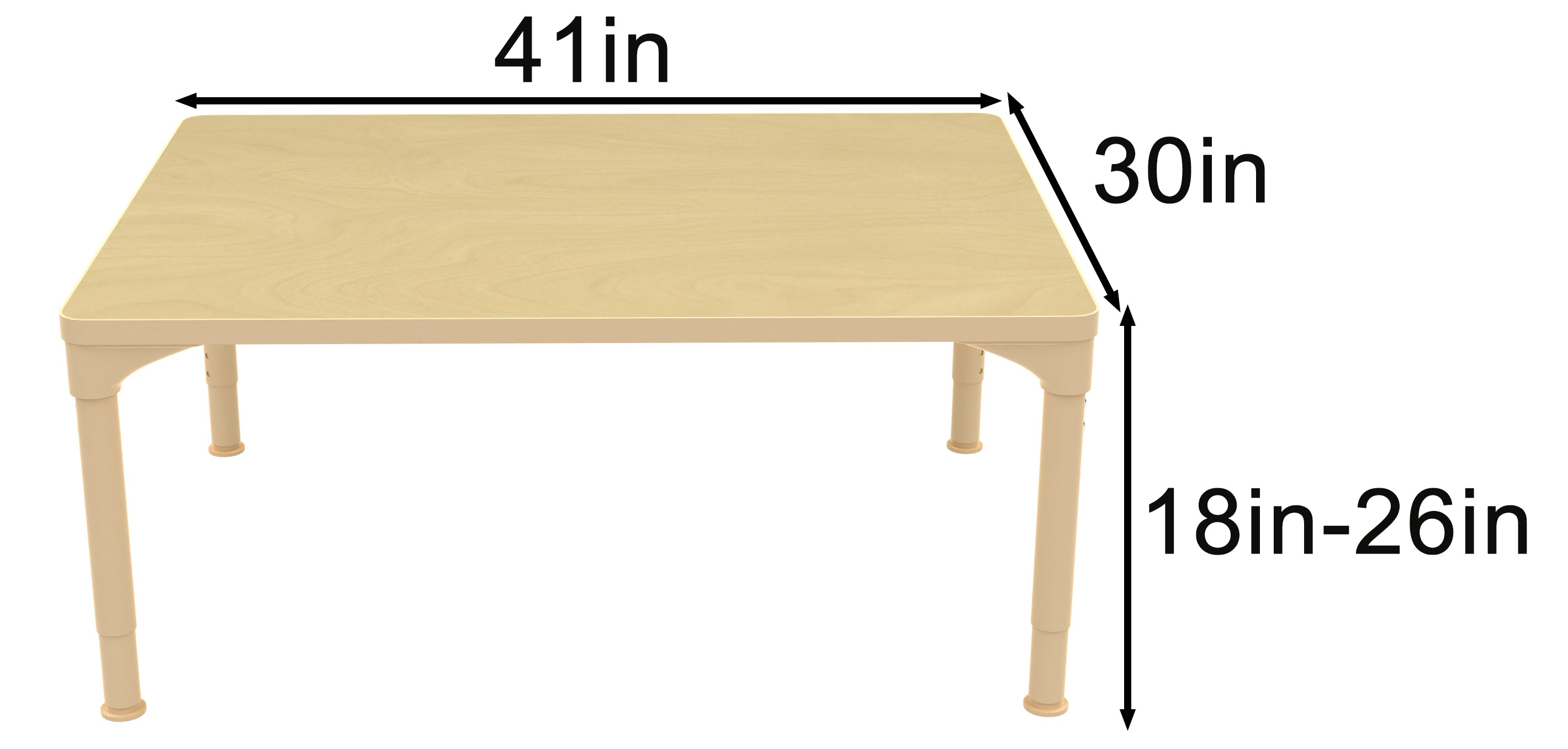 Avenlur Rectangular Adjustable Kids Classroom Table – 41"×30", 17"–25" height