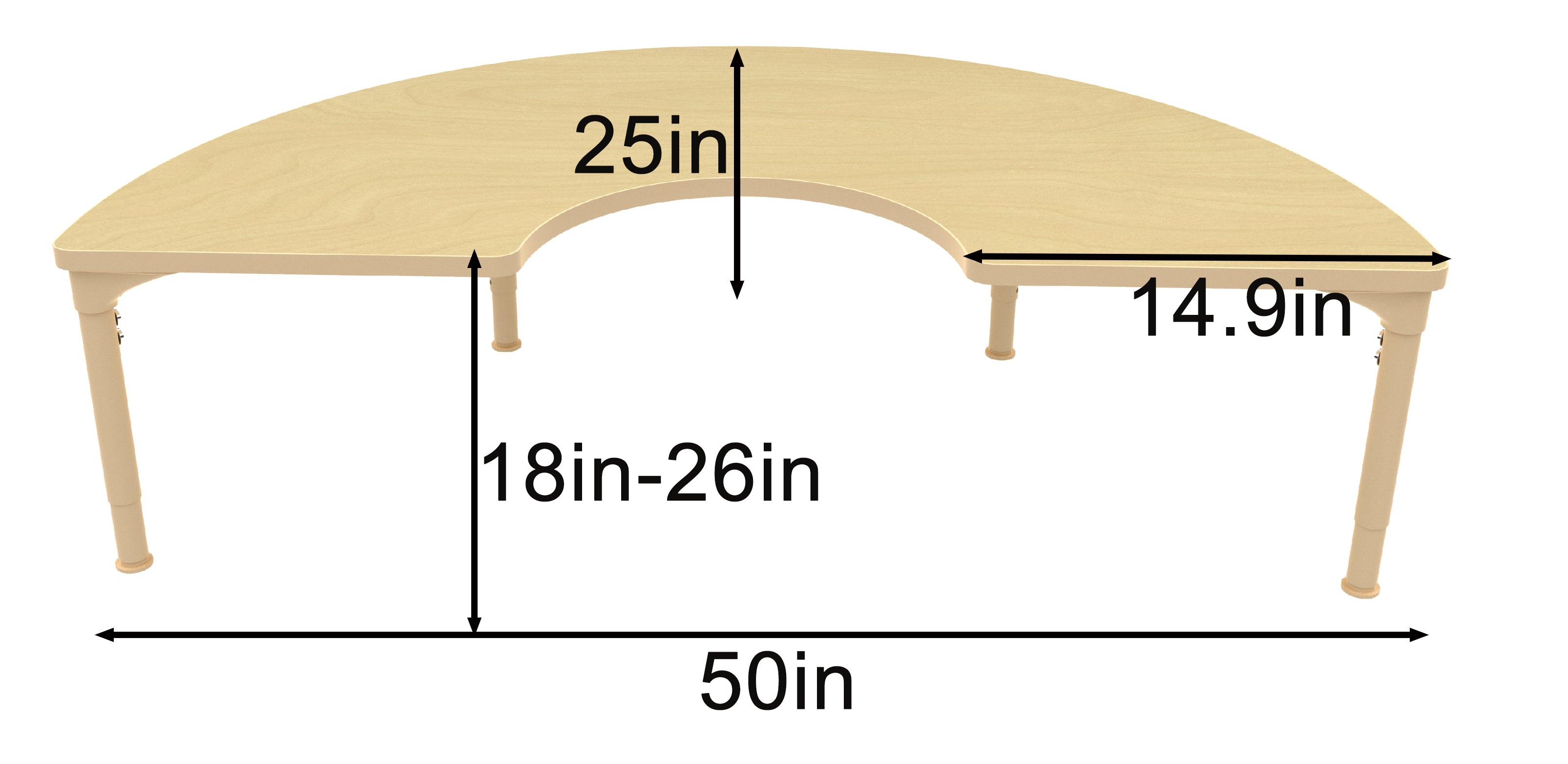 Avenlur Half-Circle Adjustable Kids Classroom Table – 50"×25", 17"–25" height