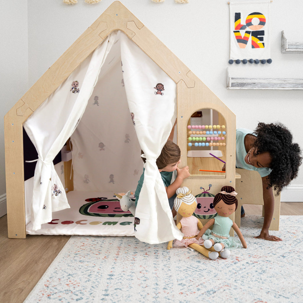 Cocomelon Flair White - Avenlur Wood House Desk und Stuhl | Montessori Waldorf Playhouse für Kinder | Einstellbare Höhe