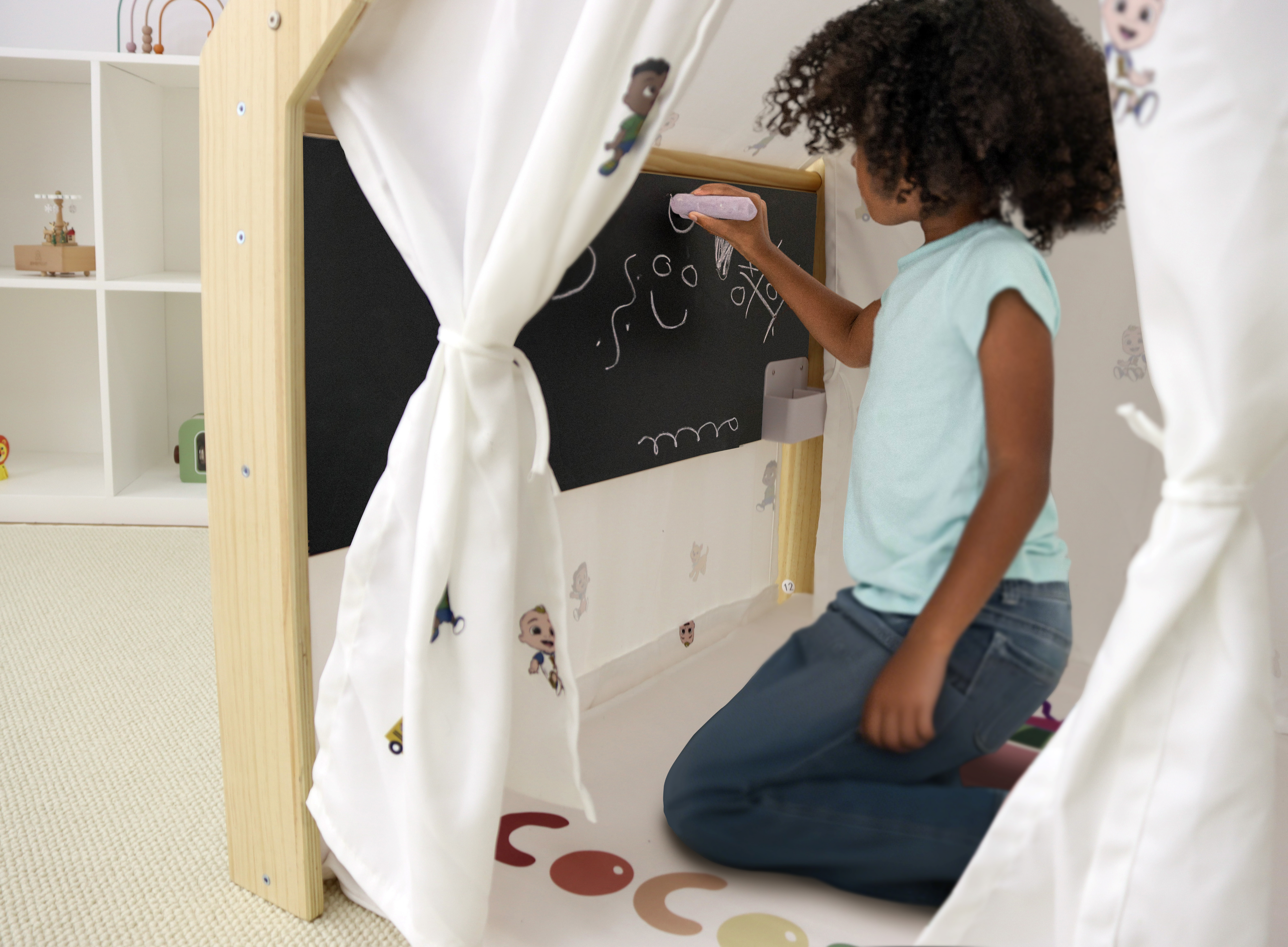 Cocomelon Flair White Montessori Wood Desk & Chair – Adjustable Kids Playhouse Set by Avenlur