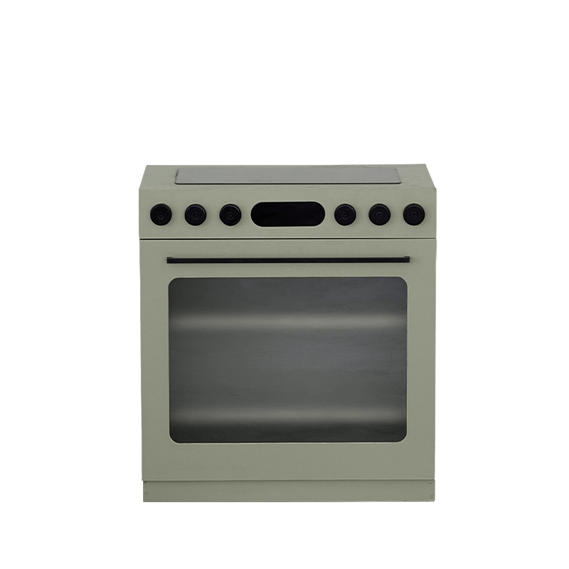 Avenlur Sage Fluted play oven in sage green with matte black knobs and oven window