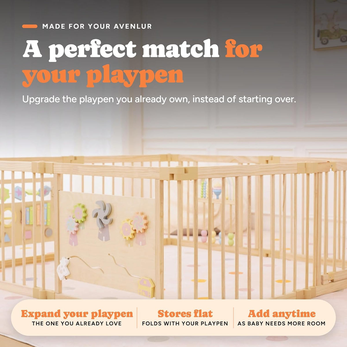 Playpen Add-On Panels – 2-Pack of Wooden Bar Panels for the Avenlur Baby Playpen