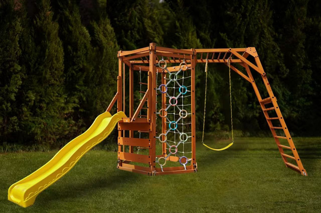 Avenlur Hawthorn XL Outdoor Playset with Slide, Swing, Climbing Wall & Monkey Bars