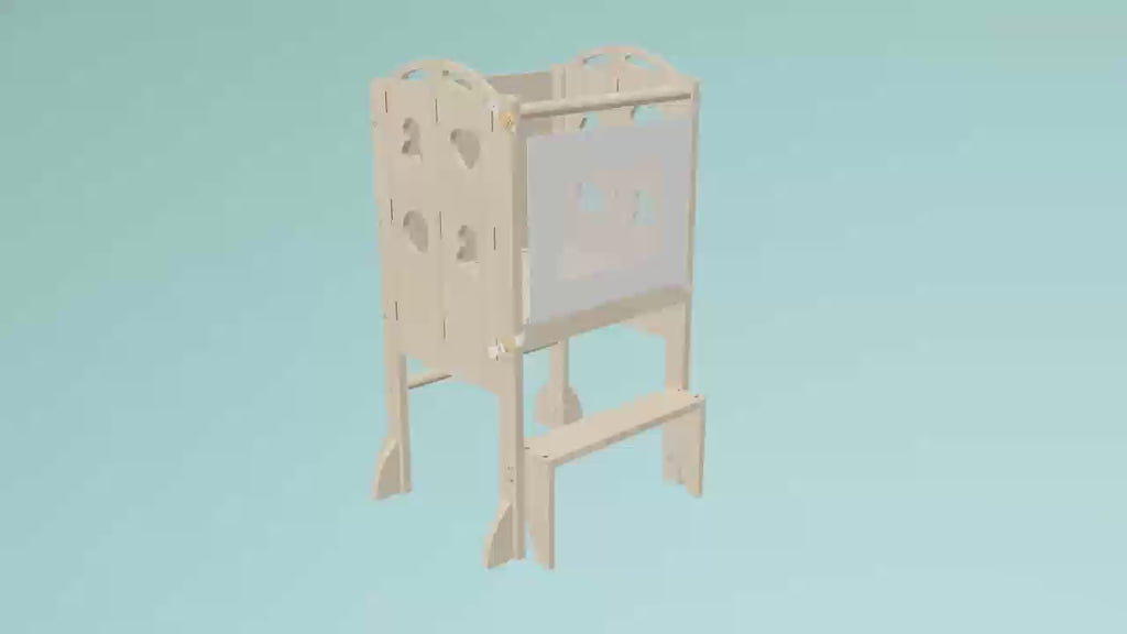 Plum - 3 in 1 Foldable Kitchen Tower, Step Stool and Chalkboard.