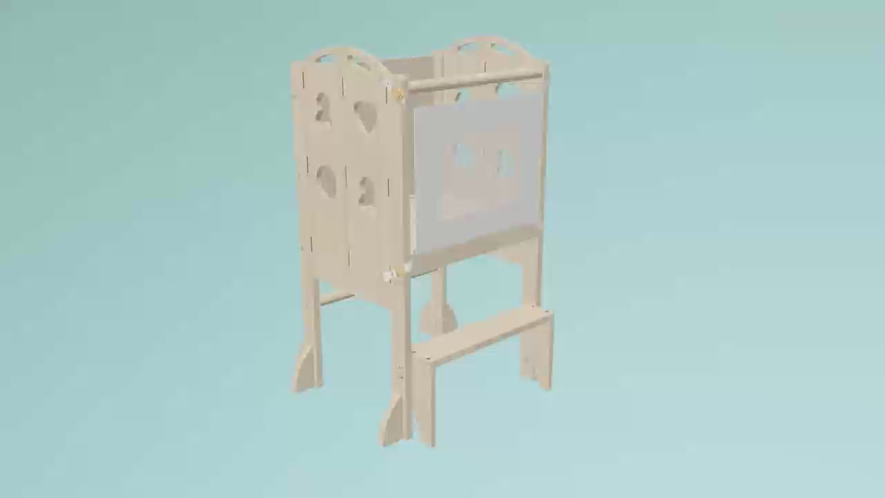 Plum - 3 in 1 Foldable Kitchen Tower, Step Stool and Chalkboard.