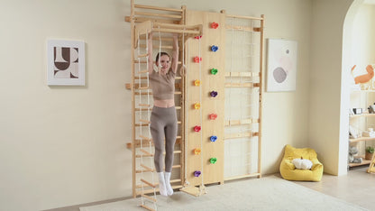 Walnut - 9-in-1 Schwedisches Leiterwand-Fitnessstudio und Klettergerüst