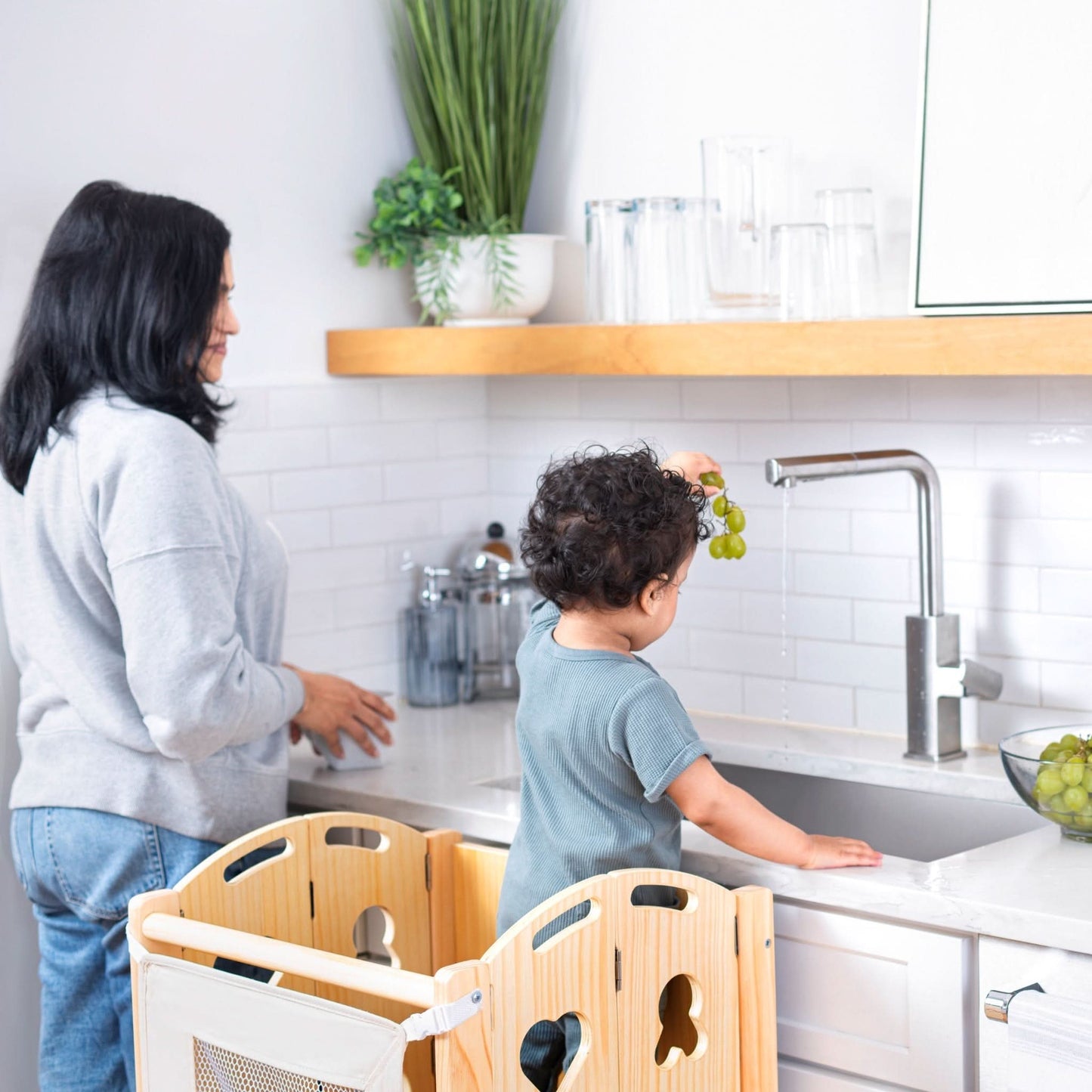 Laurel - 4 in 1 Foldable Kitchen Tower, Step Stool, Chalkboard and Slide.