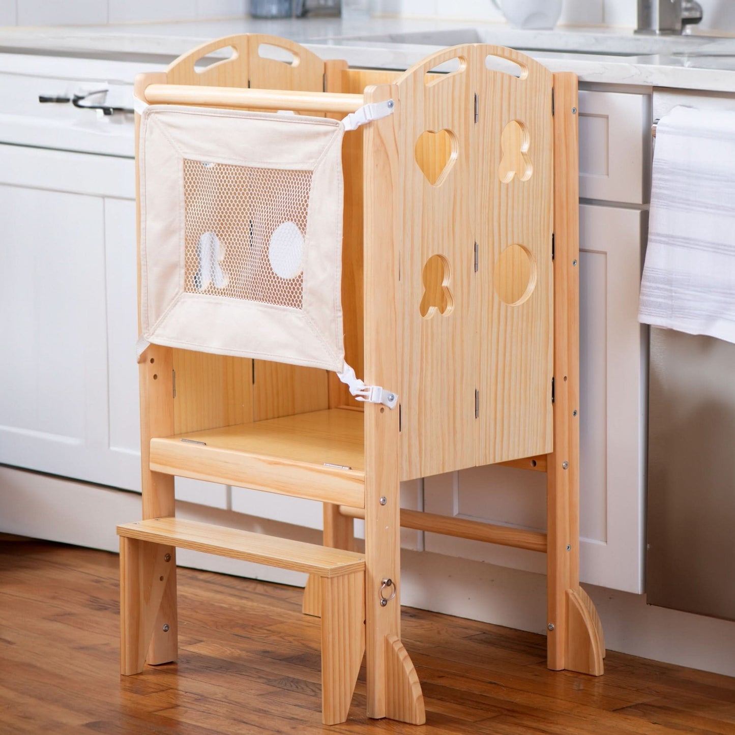 Laurel - 4 in 1 Foldable Kitchen Tower, Step Stool, Chalkboard and Slide.