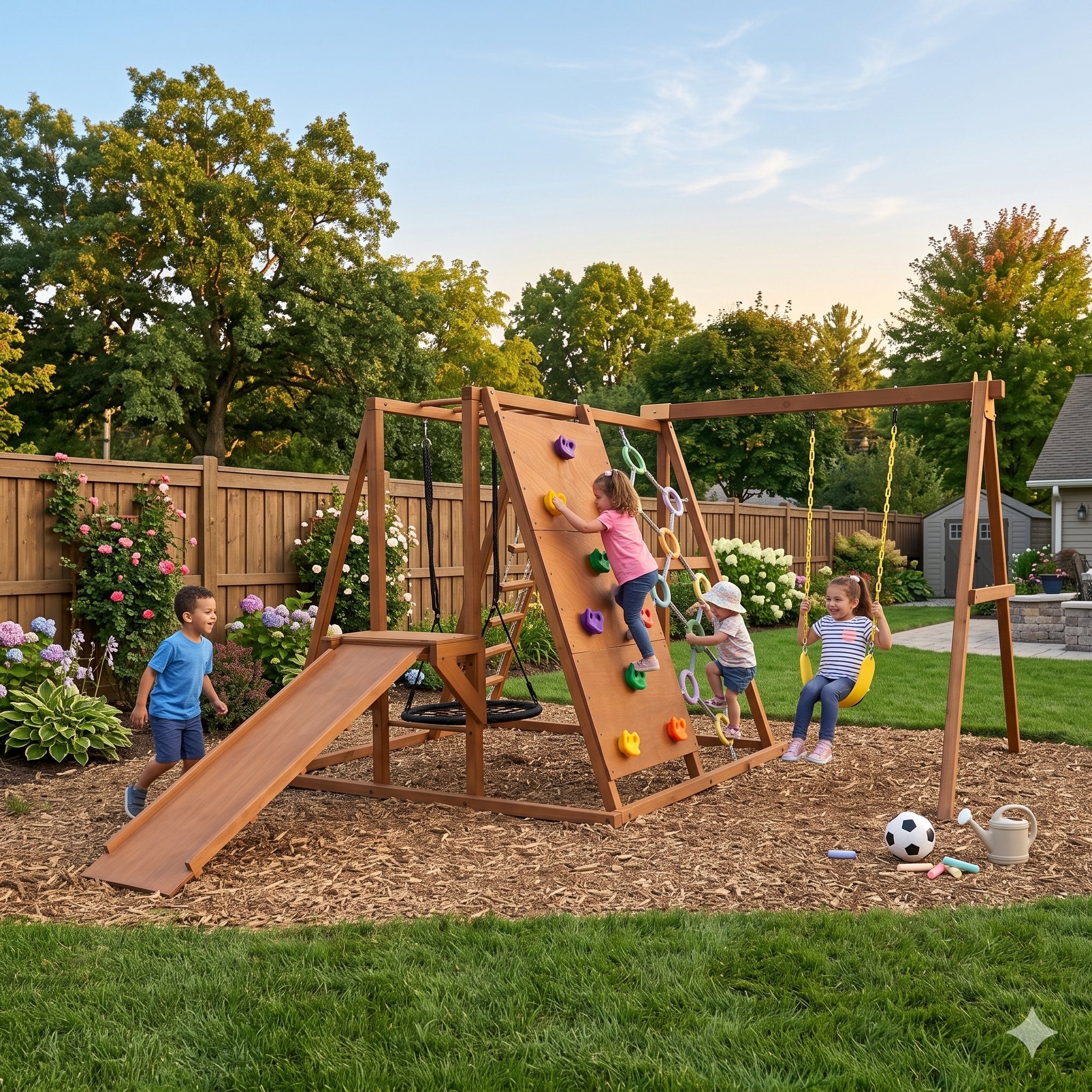Avenlur Sycamore XL Outdoor Swing Set, Ramp & Jungle Gym
