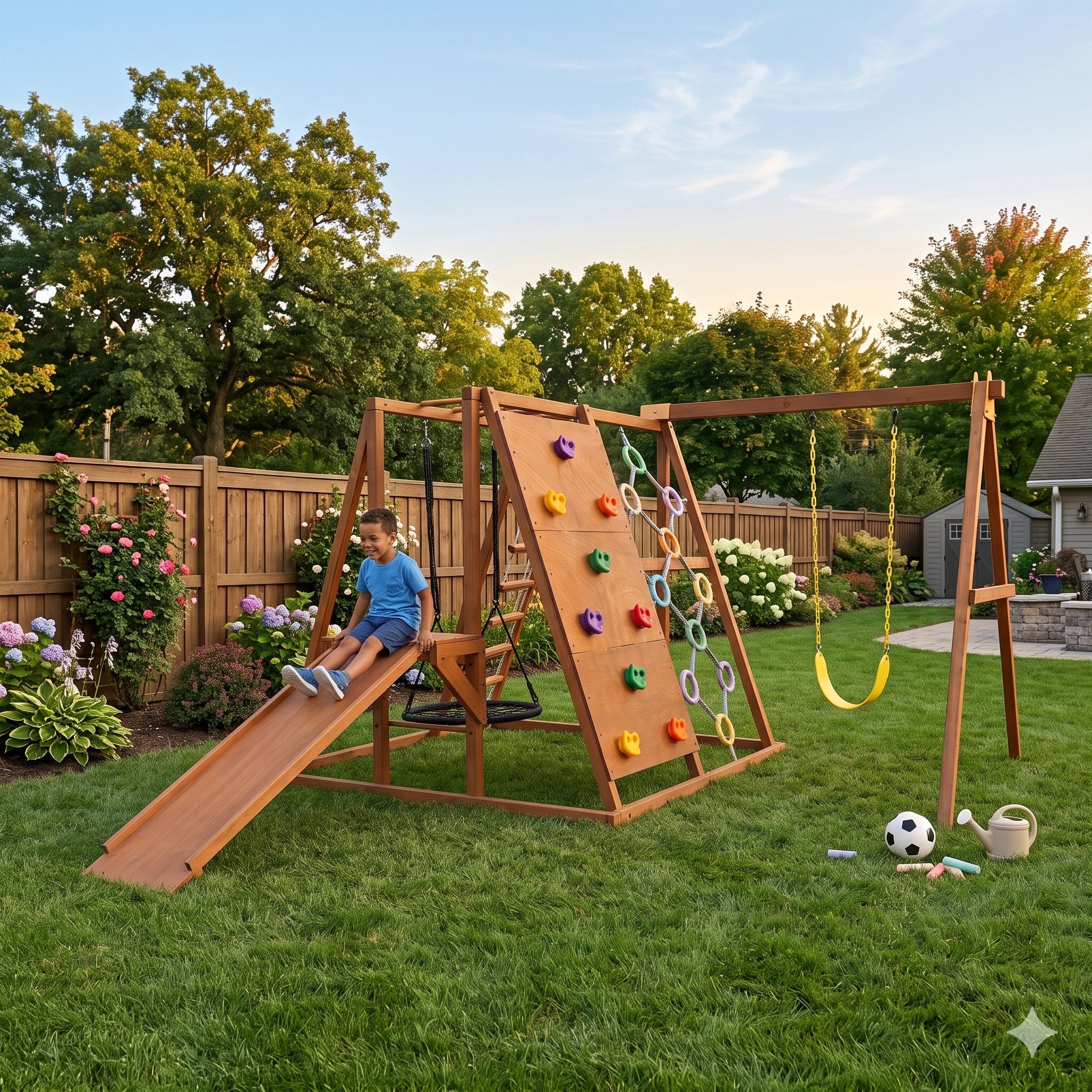 Avenlur Sycamore XL Outdoor Swing Set, Ramp & Jungle Gym