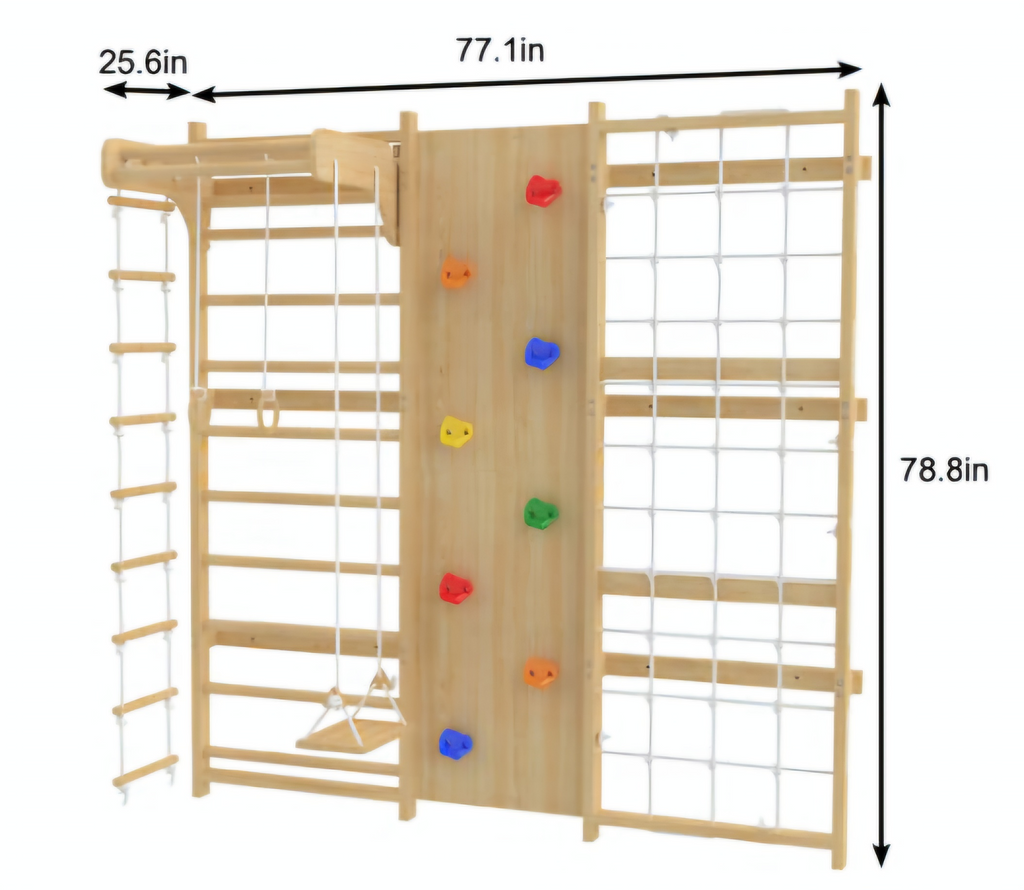 Walnut 9-in-1 Swedish Ladder Wall Gym | Indoor Wooden Climber & Activity Set for Kids