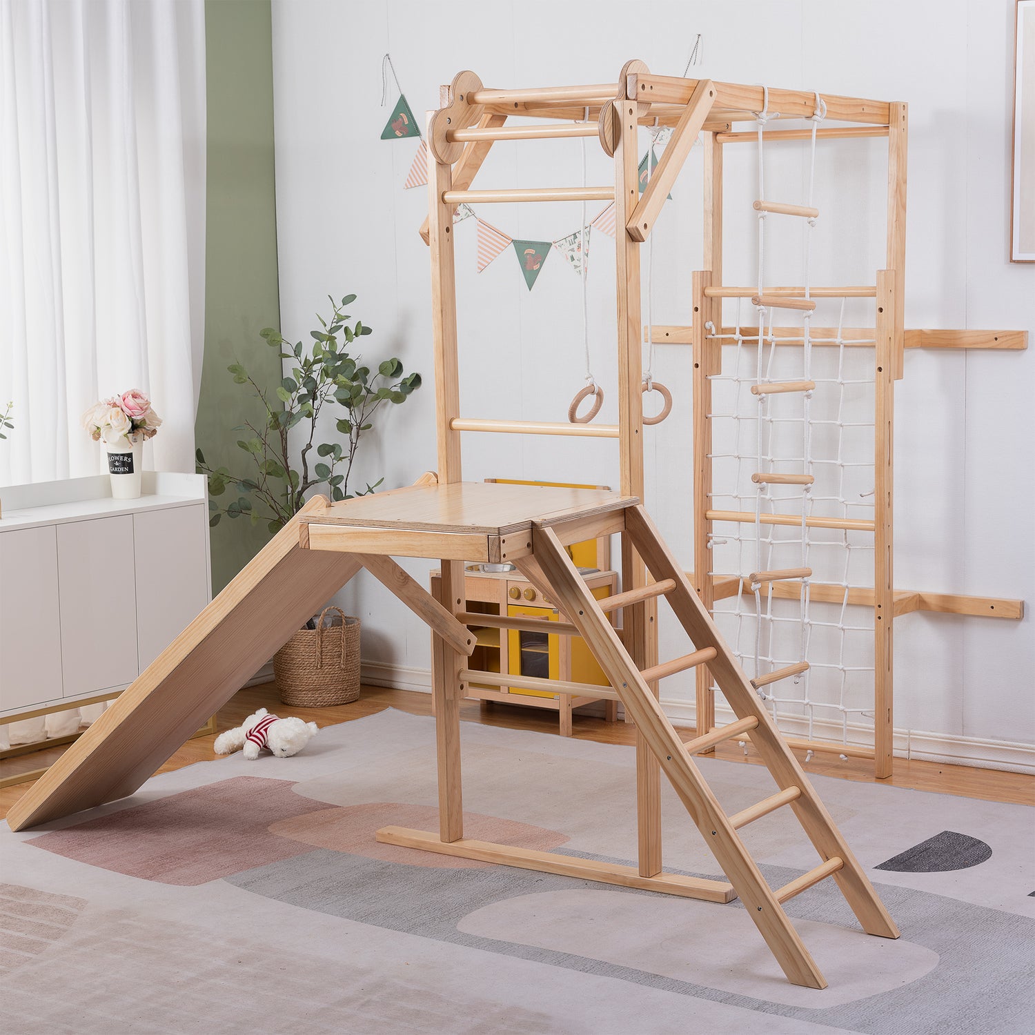 The Grove Jungle Gym - Avenlur's Premium 8 in 1 Wooden Playset for Older Kids in Natural Wood Color