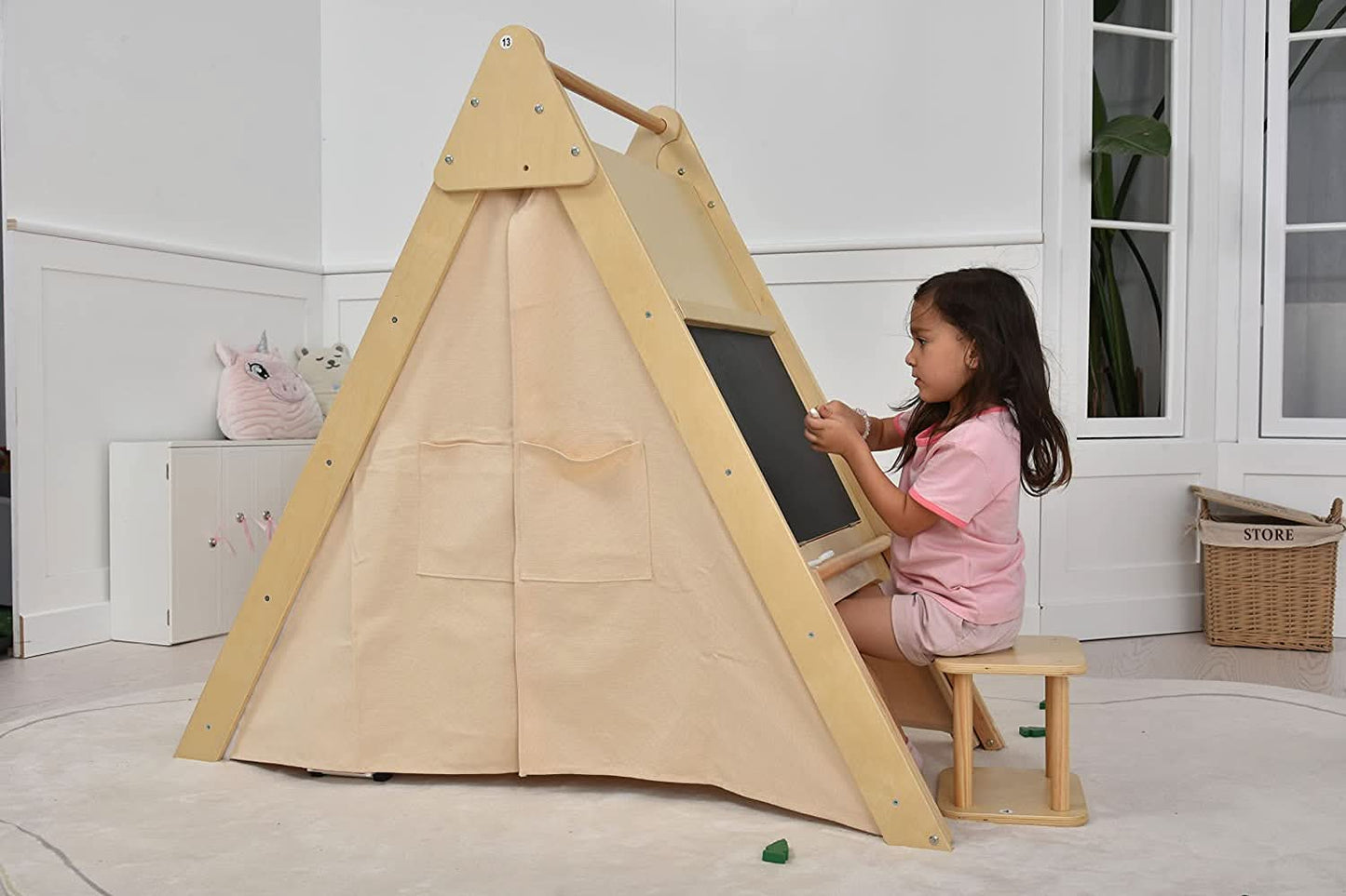 Oak - Wood Learning Tent and Climber with Desk and Chair.